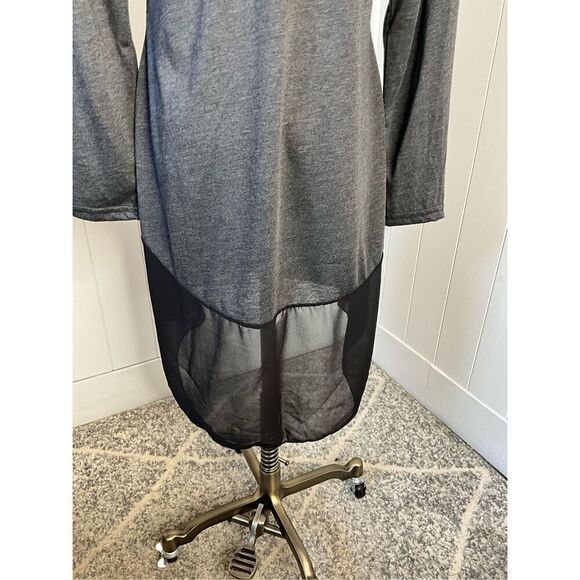 Womens Size Medium Mini Dress Gray Black Hi Low Sheer Bottom Long Sleeve - Picture 7 of 10